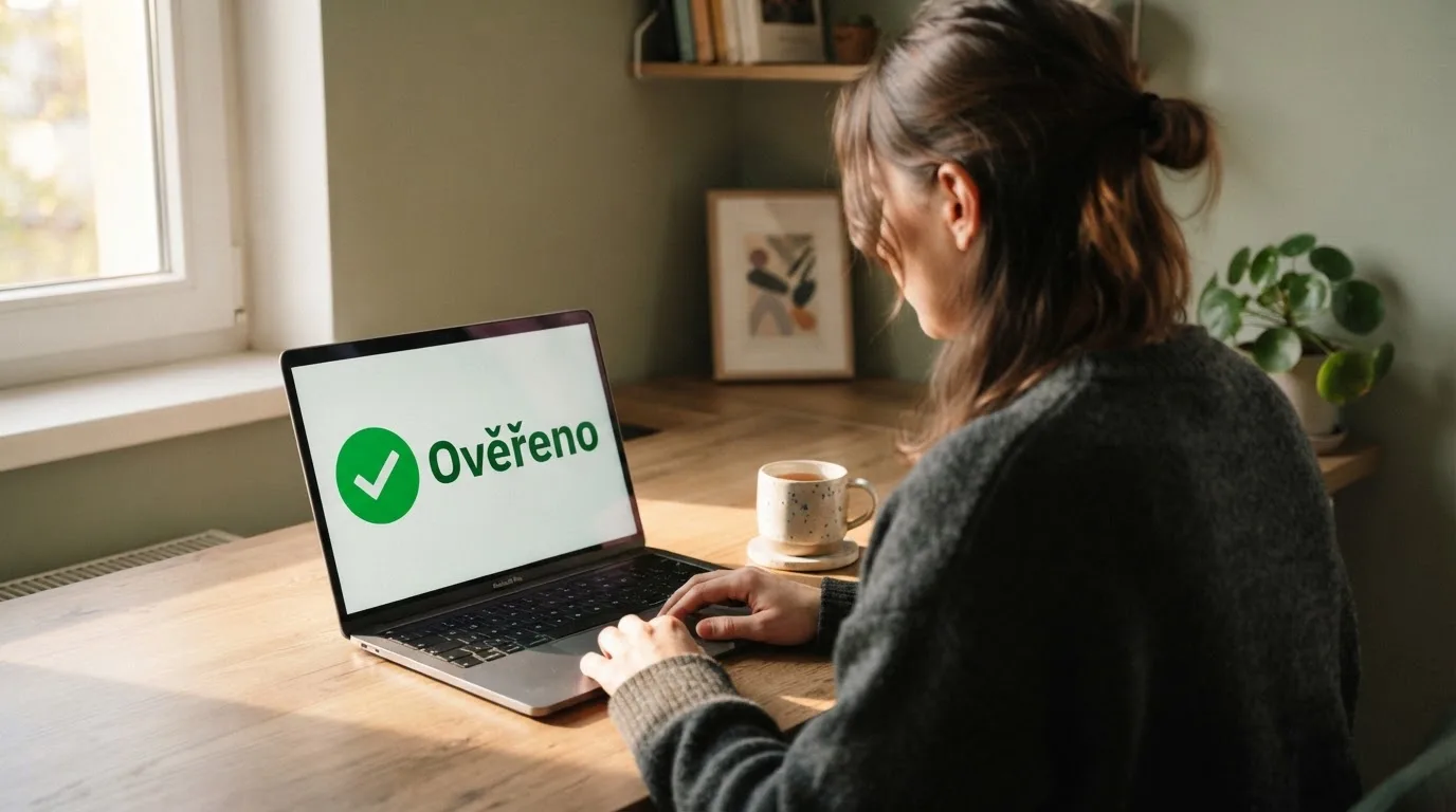 Úřední dokument s pečetí Ministerstva financí ČR a lupa — symbol ověření licence