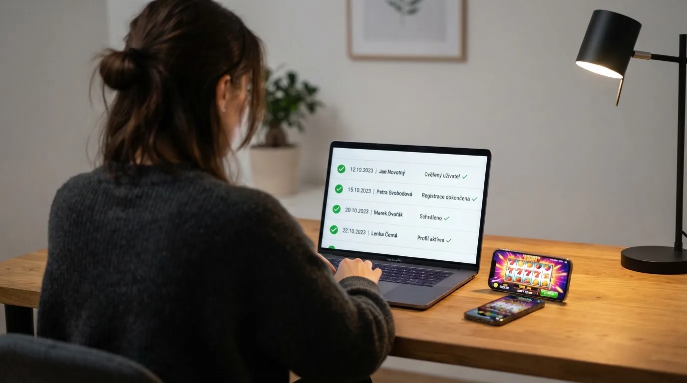 Úřední dokument s razítkem vedle obrazovky s online automatem