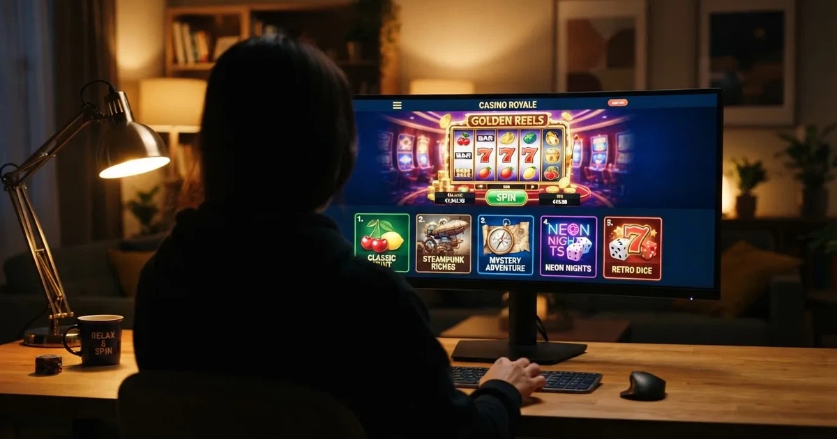 Koláž log a vlajkových automatů předních českých vývojářů — Synot, Apollo, Kajot, e-Gaming, Endorphina — na pozadí herního lobby licencovaného online casina