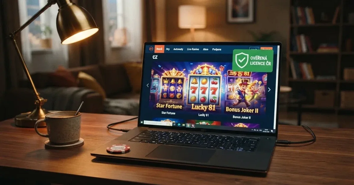 Rozhraní nového licencovaného českého online casina s češtinou, logem MF ČR a náhledy výherních automatů