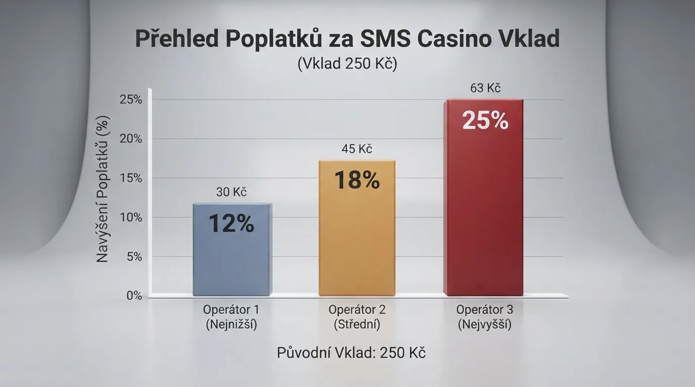 Grafické srovnání tří mobilních operátorů — O2, T-Mobile a Vodafone — s procentuální přirážkou u SMS vkladu 250 Kč