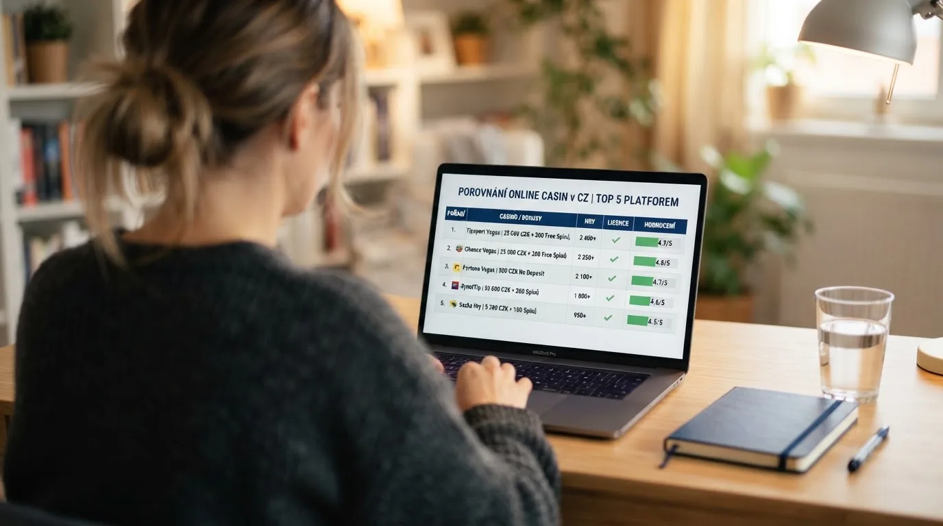 Přehledová tabulka porovnávající deset českých licencovaných online kasin podle počtu automatů, bonusů a podmínek