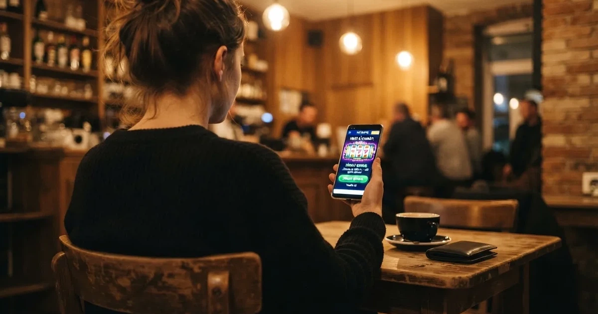Hráč si na mobilu prohlíží nabídku free spinů bez vkladu v online casinu, na obrazovce svítí tlačítko „Získat bonus“